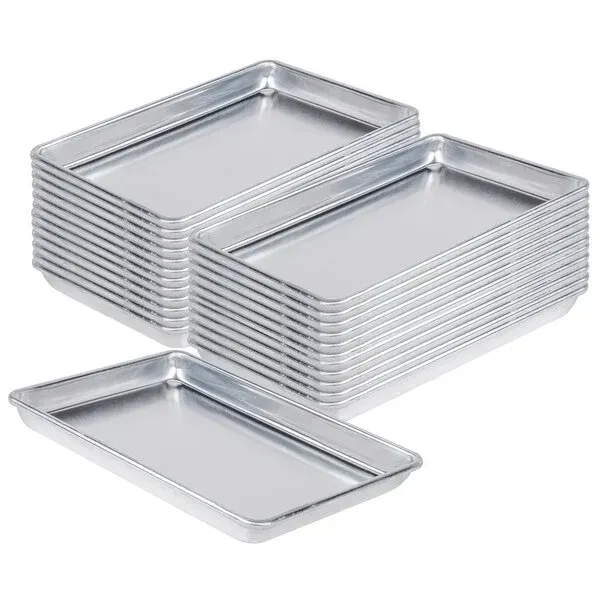 Aluminum Bun Pans, Sheet Pans - Quarter Size 19 Gauge 9 1/2" x 13" Wire in Rim - Case of 12 | Dakoli