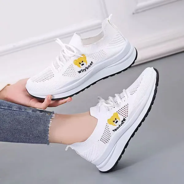 Hongyan Summer Students High Appearance Level Campus Knitted Breathable Lightweight Non-slip Casual Soft Soled Sneakers Women