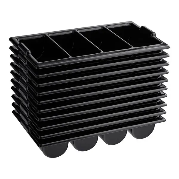 Plastic Cutlery Box Case 4-Compartment / Flatware Bin with Handles - 5 Pieces